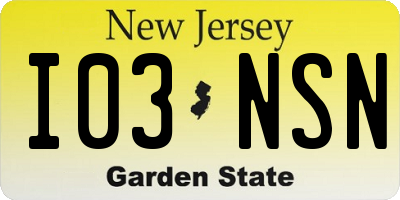 NJ license plate I03NSN