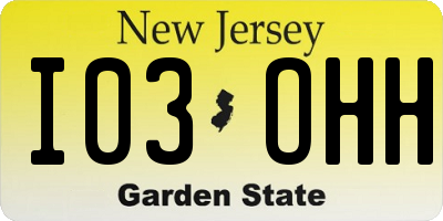 NJ license plate I03OHH