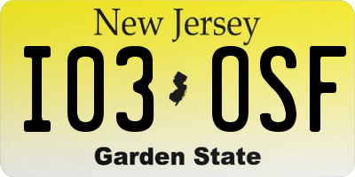 NJ license plate I03OSF