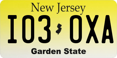 NJ license plate I03OXA