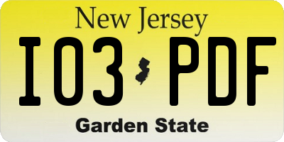 NJ license plate I03PDF