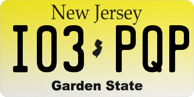 NJ license plate I03PQP