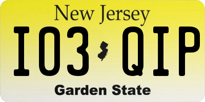 NJ license plate I03QIP