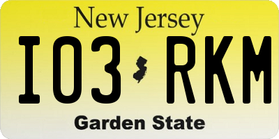 NJ license plate I03RKM