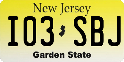 NJ license plate I03SBJ