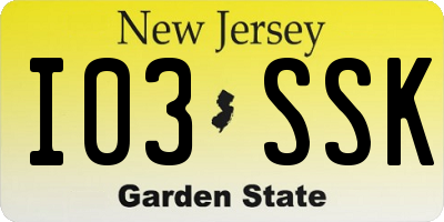 NJ license plate I03SSK