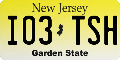 NJ license plate I03TSH