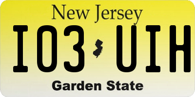 NJ license plate I03UIH