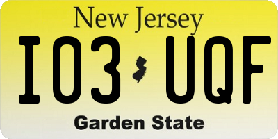 NJ license plate I03UQF