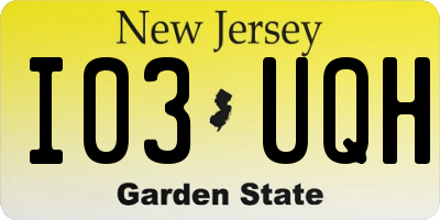 NJ license plate I03UQH
