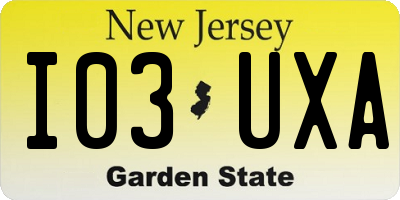 NJ license plate I03UXA