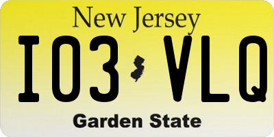 NJ license plate I03VLQ