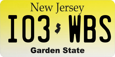 NJ license plate I03WBS