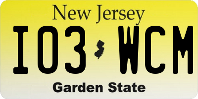 NJ license plate I03WCM