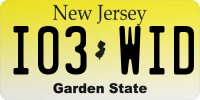 NJ license plate I03WID