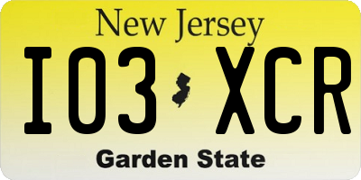 NJ license plate I03XCR