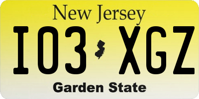 NJ license plate I03XGZ