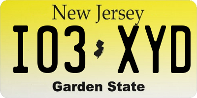 NJ license plate I03XYD