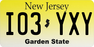 NJ license plate I03YXY