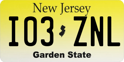 NJ license plate I03ZNL