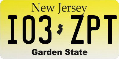 NJ license plate I03ZPT