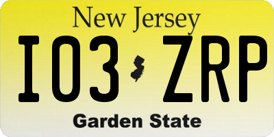 NJ license plate I03ZRP