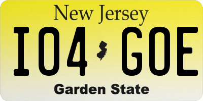 NJ license plate I04GOE