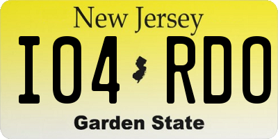 NJ license plate I04RDO