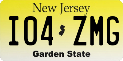 NJ license plate I04ZMG
