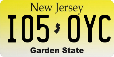 NJ license plate I05OYC
