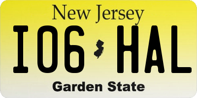 NJ license plate I06HAL