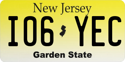 NJ license plate I06YEC