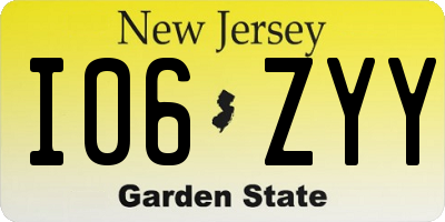 NJ license plate I06ZYY