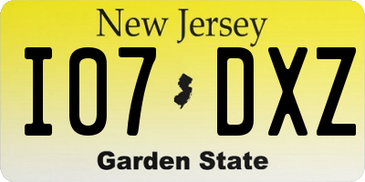 NJ license plate I07DXZ