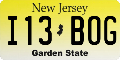 NJ license plate I13BOG