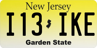 NJ license plate I13IKE