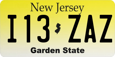 NJ license plate I13ZAZ