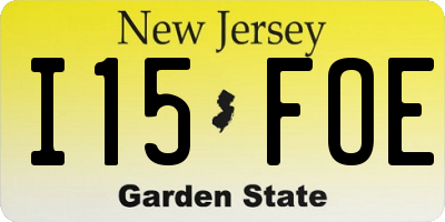 NJ license plate I15FOE