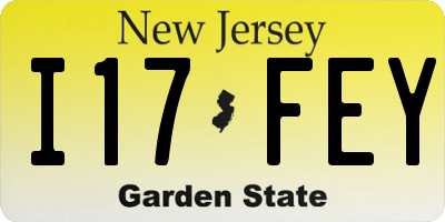 NJ license plate I17FEY