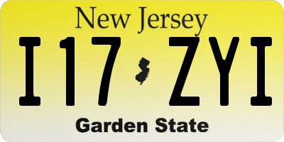 NJ license plate I17ZYI