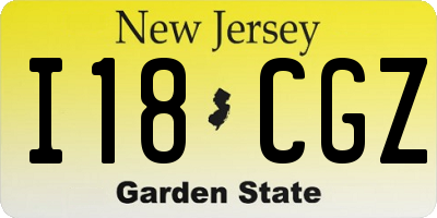NJ license plate I18CGZ