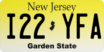 NJ license plate I22YFA