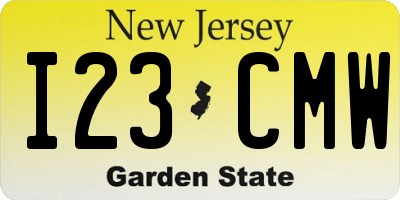 NJ license plate I23CMW