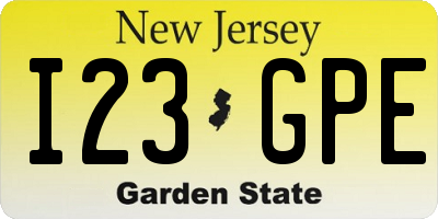 NJ license plate I23GPE