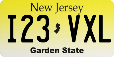 NJ license plate I23VXL