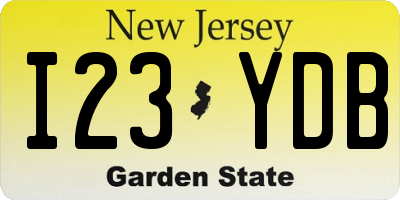 NJ license plate I23YDB
