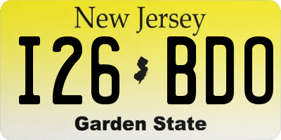 NJ license plate I26BDO