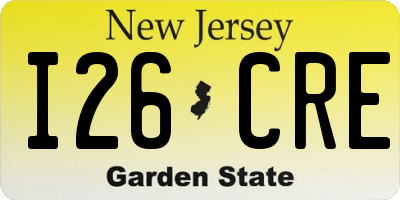 NJ license plate I26CRE