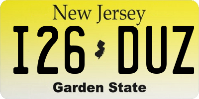 NJ license plate I26DUZ