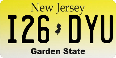 NJ license plate I26DYU